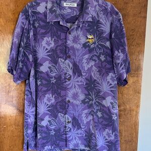 NFL. -  Tommy Bahama Purple Floral Button-Down Hawaiian Shirt with Logo Patch